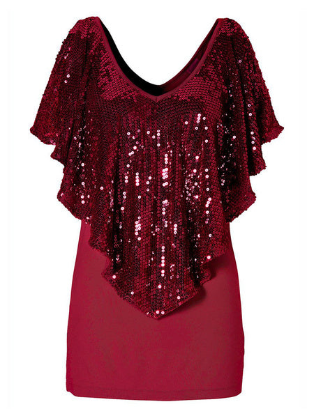 Christmas V-neck Clubwear Enticing Sequins Top Mssza