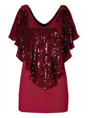 Christmas V-neck Clubwear Enticing Sequins Top Mssza