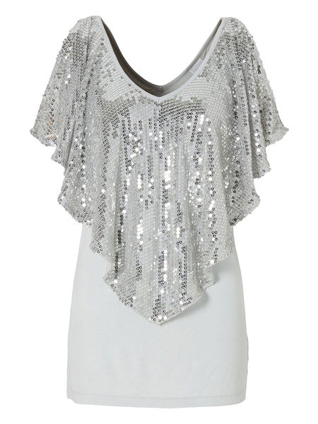 Christmas V-neck Clubwear Enticing Sequins Top Mssza