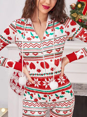 Christmas Long Sleeve Drawstring Heart Star Print Pajama Romper Jumpsuit Mssza