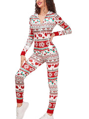 Christmas Long Sleeve Drawstring Heart Star Print Pajama Romper Jumpsuit Mssza