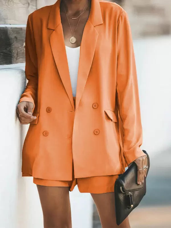 Classic Blazer Jacket Belt Short Pants Turndown Collar Two Piece Suit Set Mssza