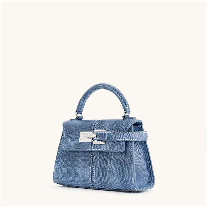 Classic Genuine Leather Denim Tote Small Square Crossbody Designer Handbag Mssza