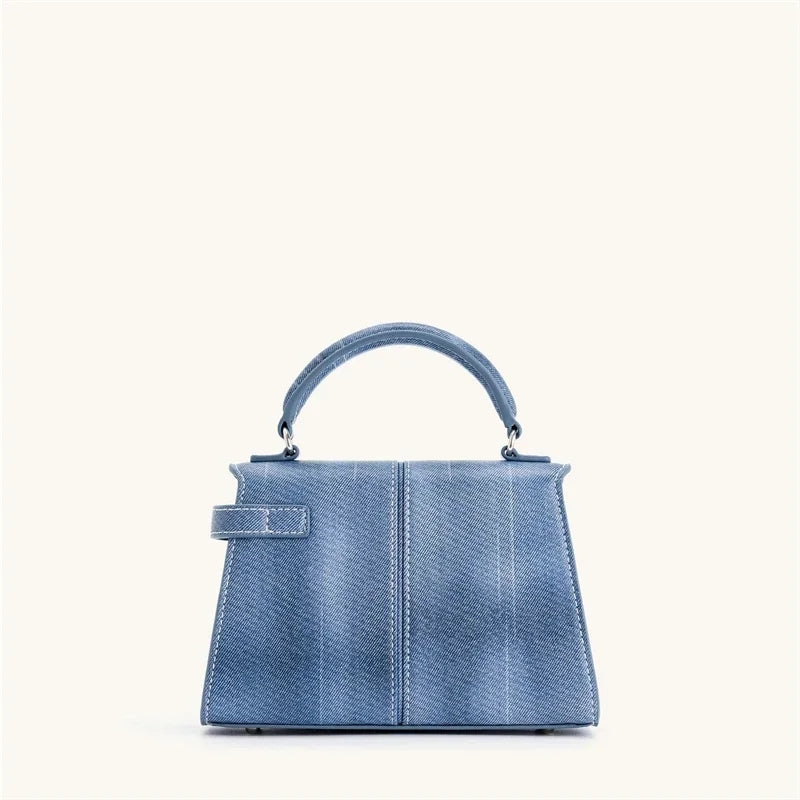 Classic Genuine Leather Denim Tote Small Square Crossbody Designer Handbag Mssza