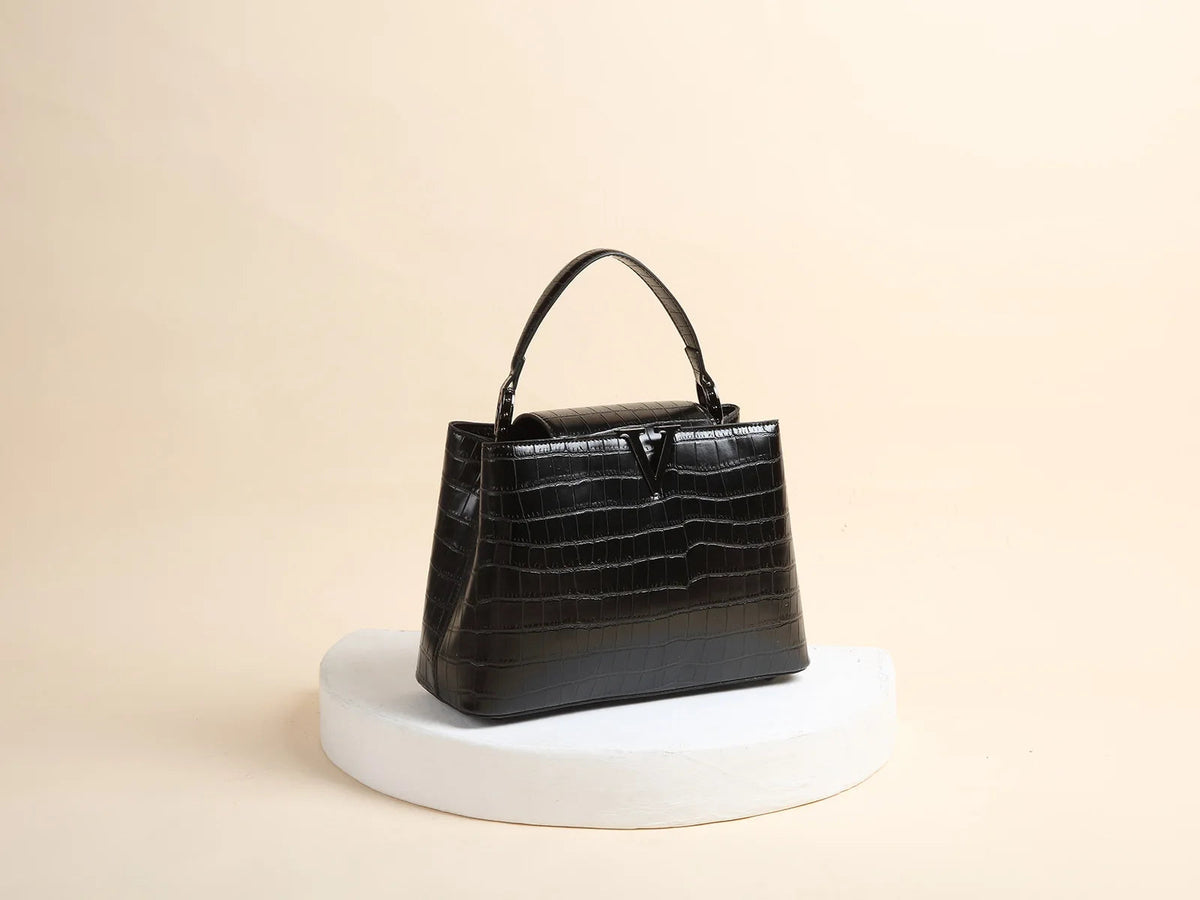 Classic Genuine Leather Stone Crocodile Pattern Portable Shell Shoulder Messenger Bag Mssza