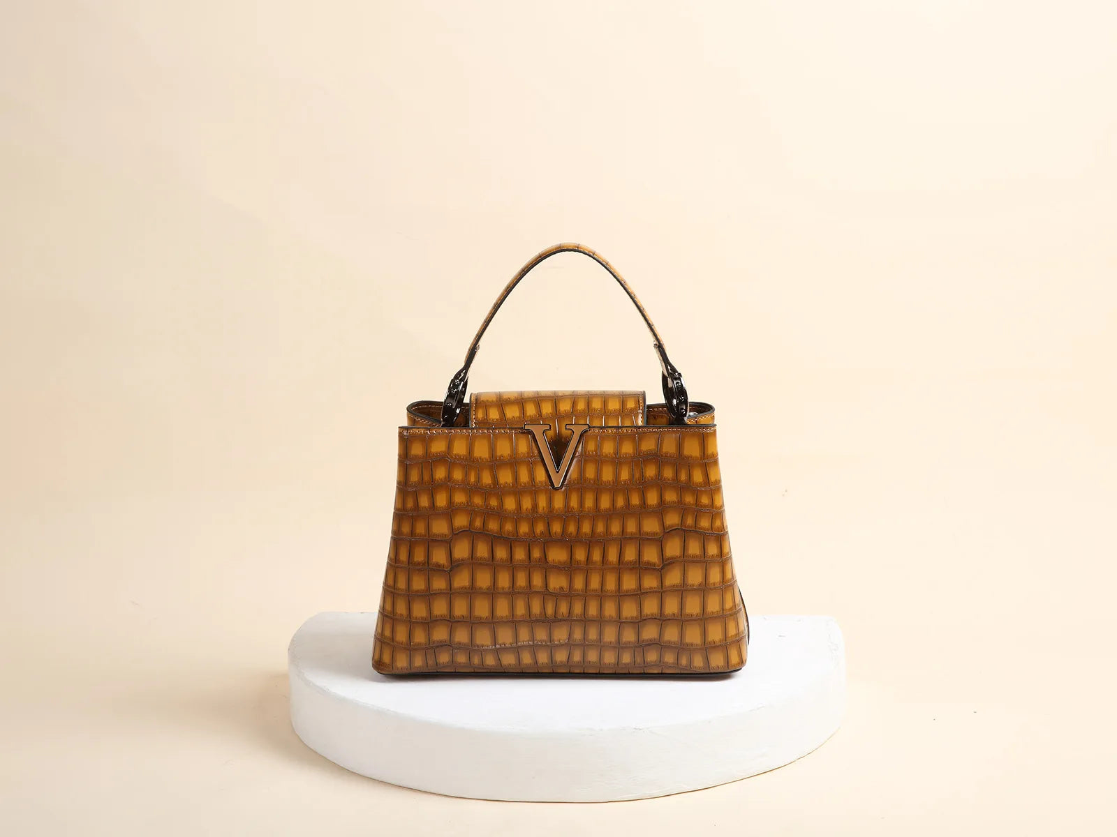 Classic Genuine Leather Stone Crocodile Pattern Portable Shell Shoulder Messenger Bag Mssza