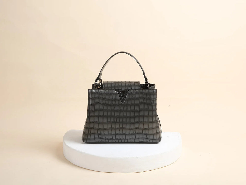 Classic Genuine Leather Stone Crocodile Pattern Portable Shell Shoulder Messenger Bag Mssza