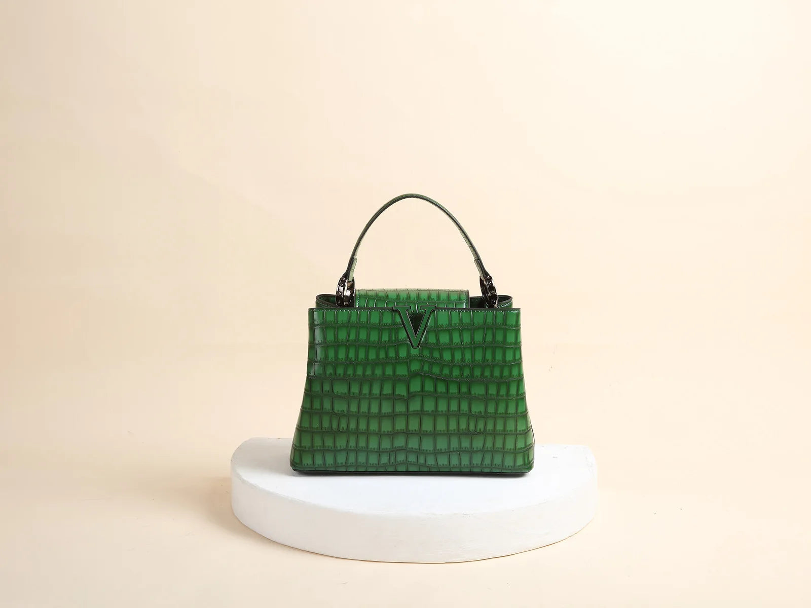 Classic Genuine Leather Stone Crocodile Pattern Portable Shell Shoulder Messenger Bag Mssza