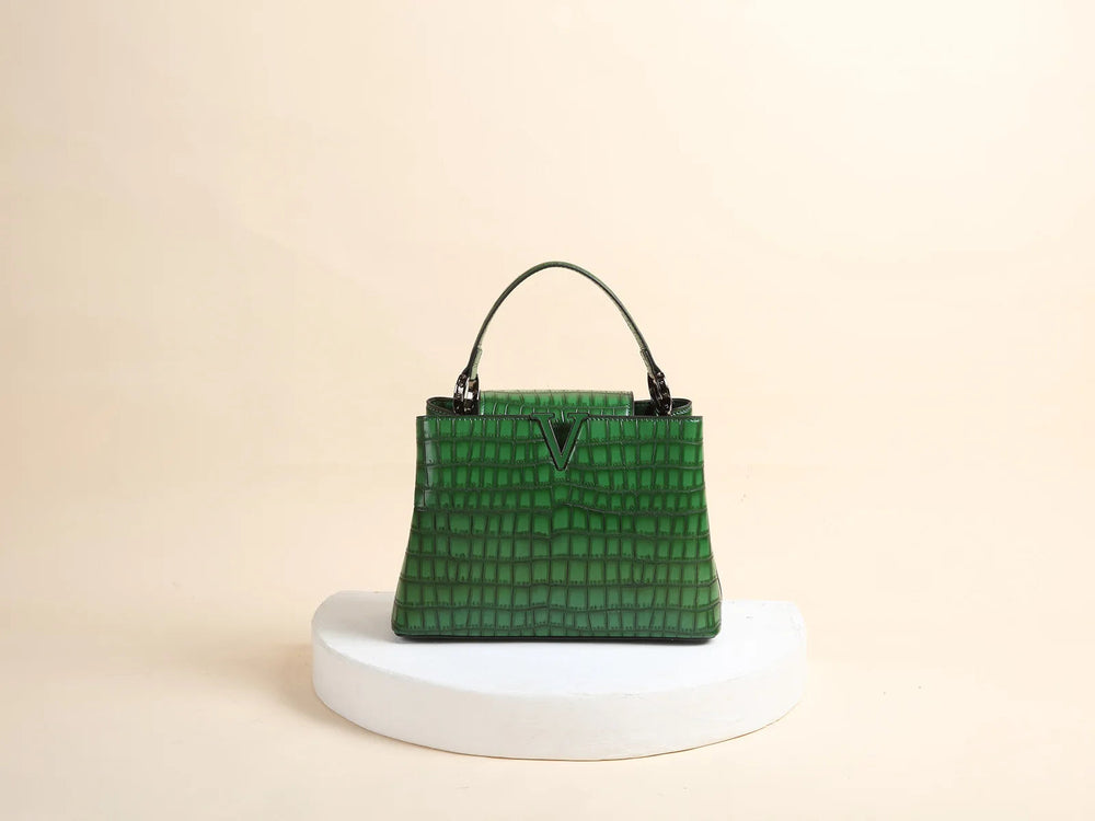 Classic Genuine Leather Stone Crocodile Pattern Portable Shell Shoulder Messenger Bag Mssza