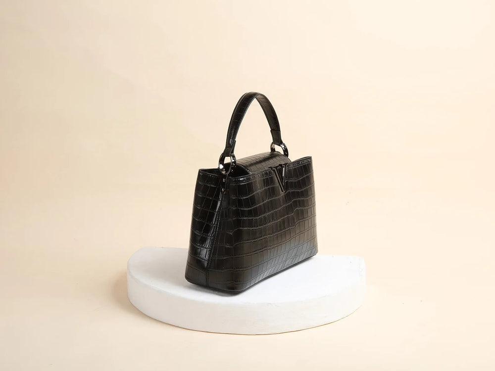 Classic Genuine Leather Stone Crocodile Pattern Portable Shell Shoulder Messenger Bag Mssza