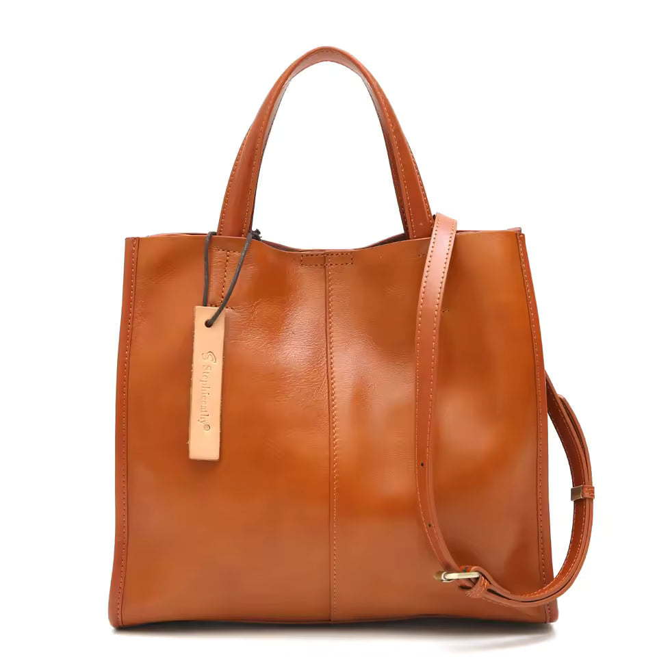 Classic Genuine Leather Tote Simple Vintage Top-handle Large Capacity Cross body Shoulder Handbag Mssza
