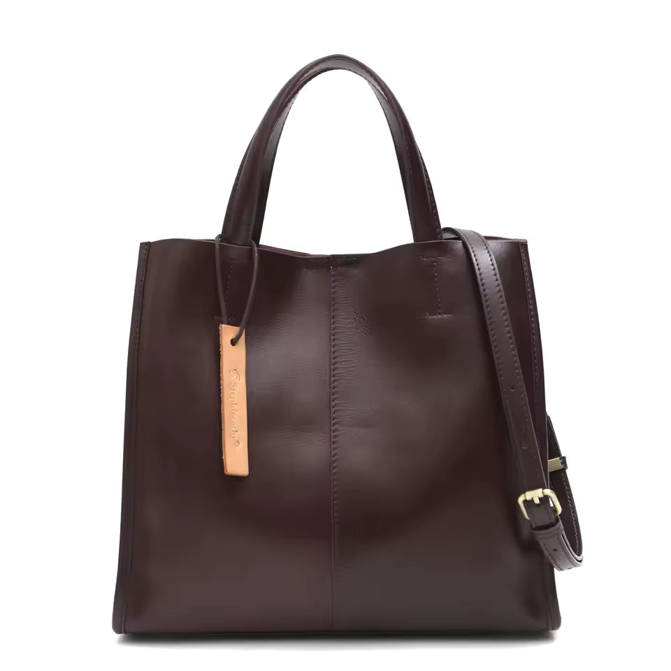 Classic Genuine Leather Tote Simple Vintage Top-handle Large Capacity Cross body Shoulder Handbag Mssza