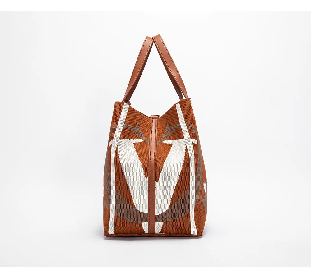 Classic Geometric Letter Cotton Retro Style Multi-coloured Large Capacity Bucket Handbags Mssza