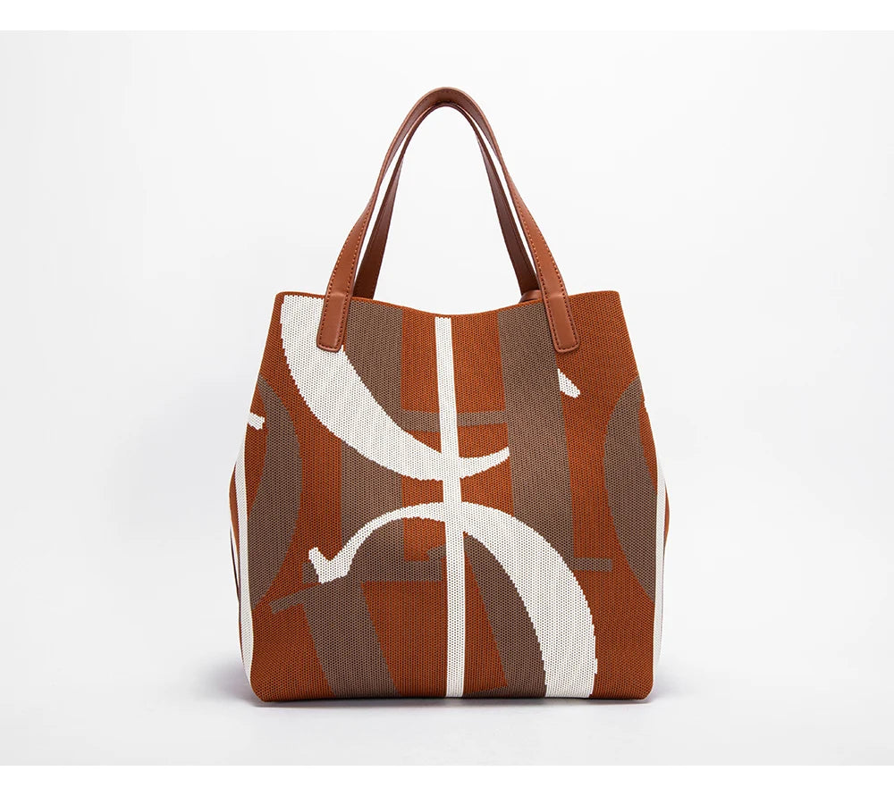 Classic Geometric Letter Cotton Retro Style Multi-coloured Large Capacity Bucket Handbags Mssza