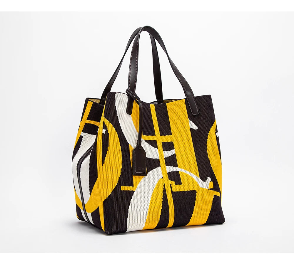 Classic Geometric Letter Cotton Retro Style Multi-coloured Large Capacity Bucket Handbags Mssza