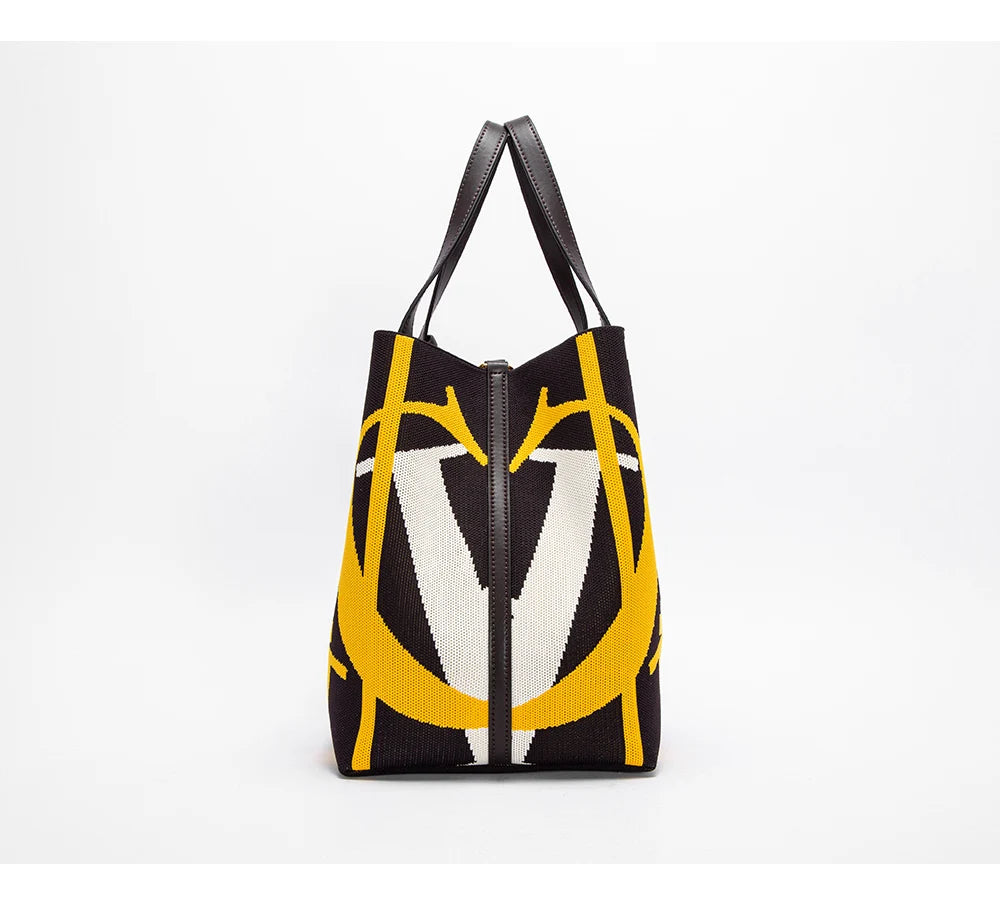 Classic Geometric Letter Cotton Retro Style Multi-coloured Large Capacity Bucket Handbags Mssza