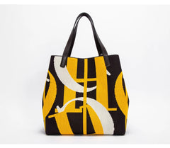 Classic Geometric Letter Cotton Retro Style Multi-coloured Large Capacity Bucket Handbags Mssza