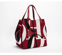 Classic Geometric Letter Cotton Retro Style Multi-coloured Large Capacity Bucket Handbags Mssza