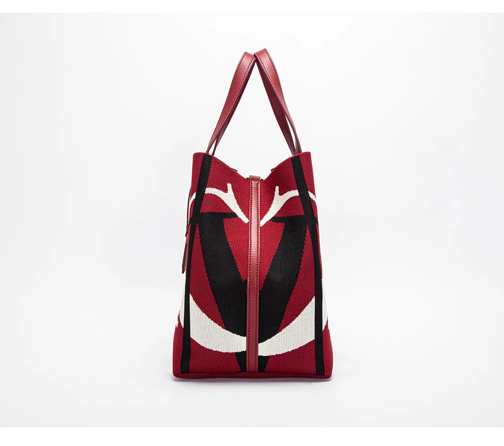 Classic Geometric Letter Cotton Retro Style Multi-coloured Large Capacity Bucket Handbags Mssza