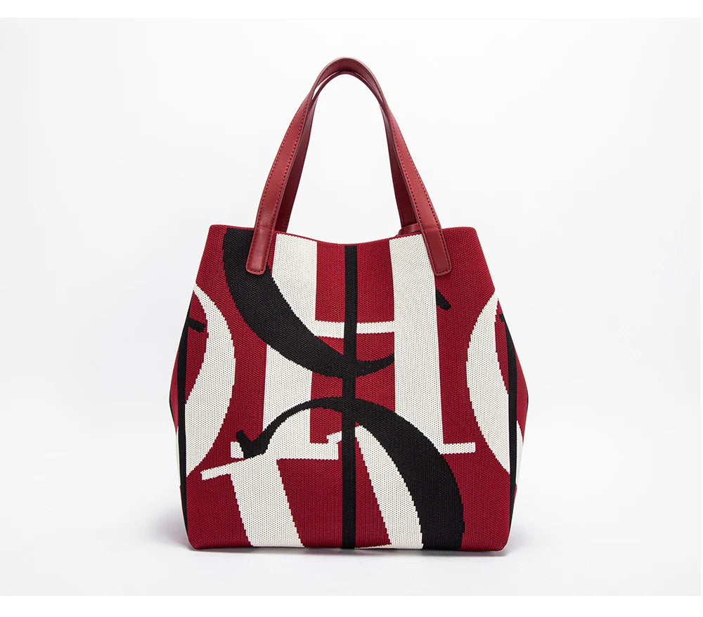 Classic Geometric Letter Cotton Retro Style Multi-coloured Large Capacity Bucket Handbags Mssza