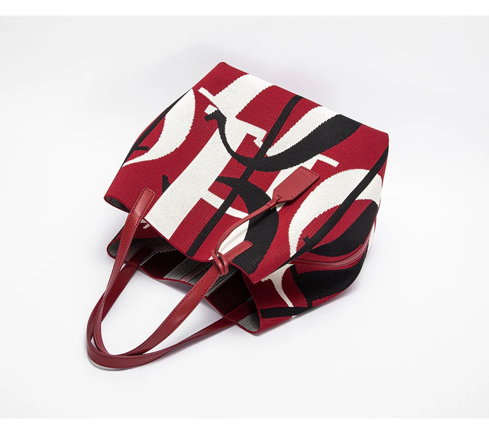 Classic Geometric Letter Cotton Retro Style Multi-coloured Large Capacity Bucket Handbags Mssza