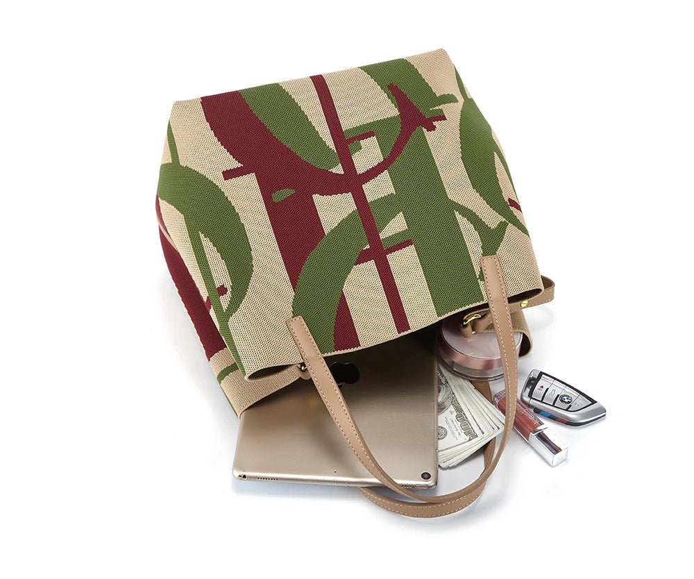 Classic Geometric Letter Cotton Retro Style Multi-coloured Large Capacity Bucket Handbags Mssza
