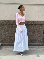 Classic Knitted Solid V-Neck Hollow Out Short Knitted Loose Crop Top Mssza