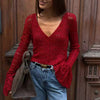 Classic Knitted Solid V-Neck Hollow Out Short Knitted Loose Crop Top Mssza
