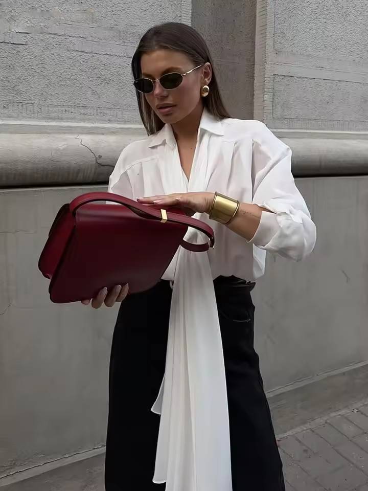 Classic Lace-Up Pullover Thickness Lapel Long Sleeve Shirts Mssza