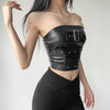 Classic Patchwork Gothic Retro Matte Belt Chest Wrap Vest Crop Top Mssza