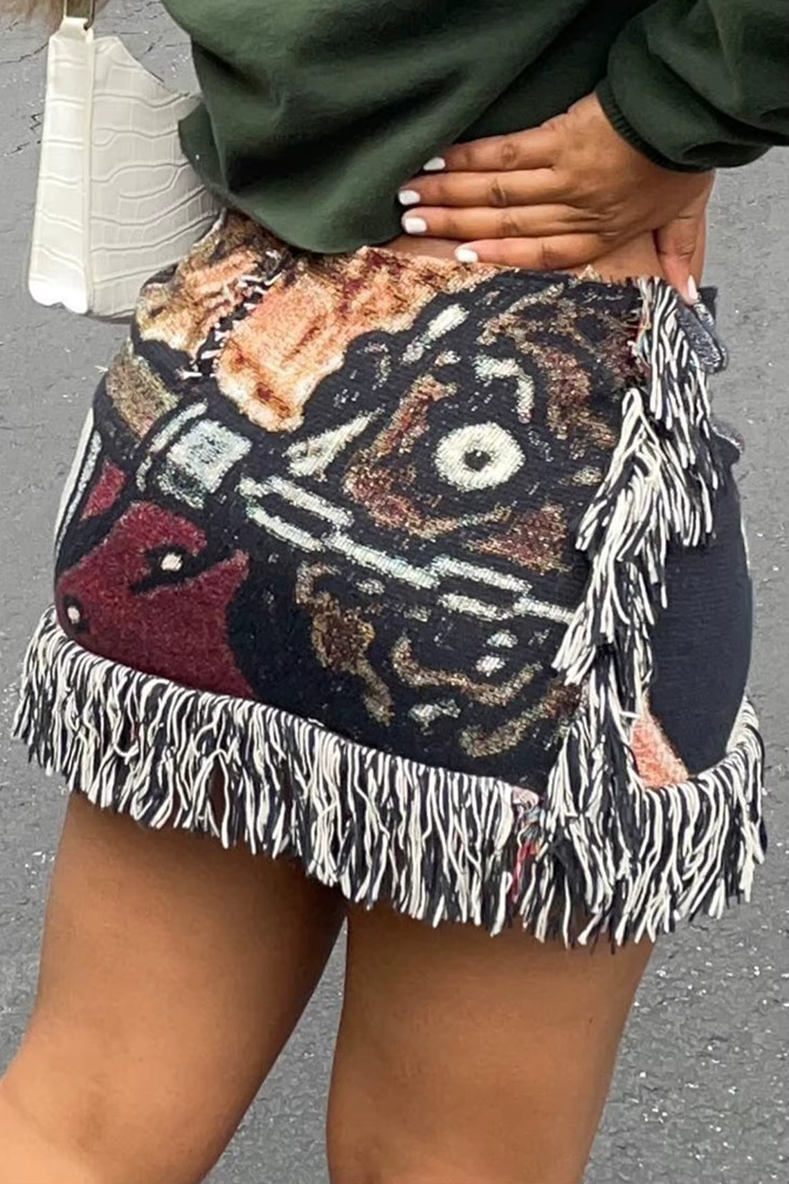 Classic Pattern Tassel Mini Short Printed Street Empire Slim Skirt Mssza