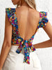 Classic Petal Sleeve Flower Printed Breast Wrap Backless Crop Top Streetwear Mssza