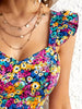 Classic Petal Sleeve Flower Printed Breast Wrap Backless Crop Top Streetwear Mssza