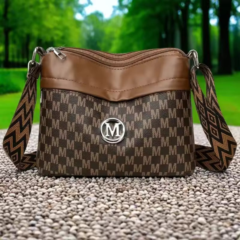 Classic Printed Letter Patchwork Design Stylish Three Layer Zipper Leather Work Outdoor Shoulder Crossbody Bag Mssza
