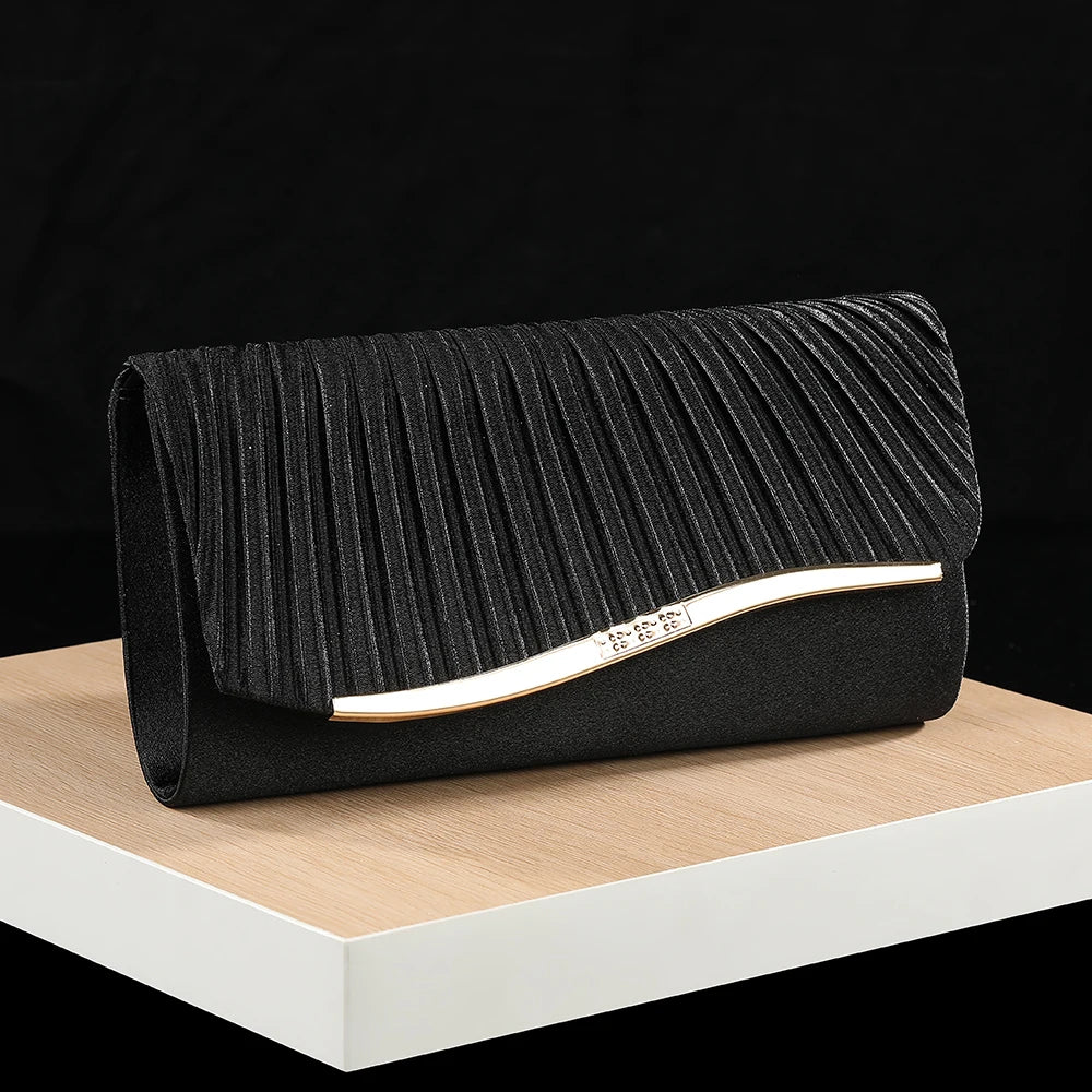 Classic Retro Stylish Small Storage Romantic Allinone Evening Metal Embellished Pleated Dinner Hand Bag Mssza