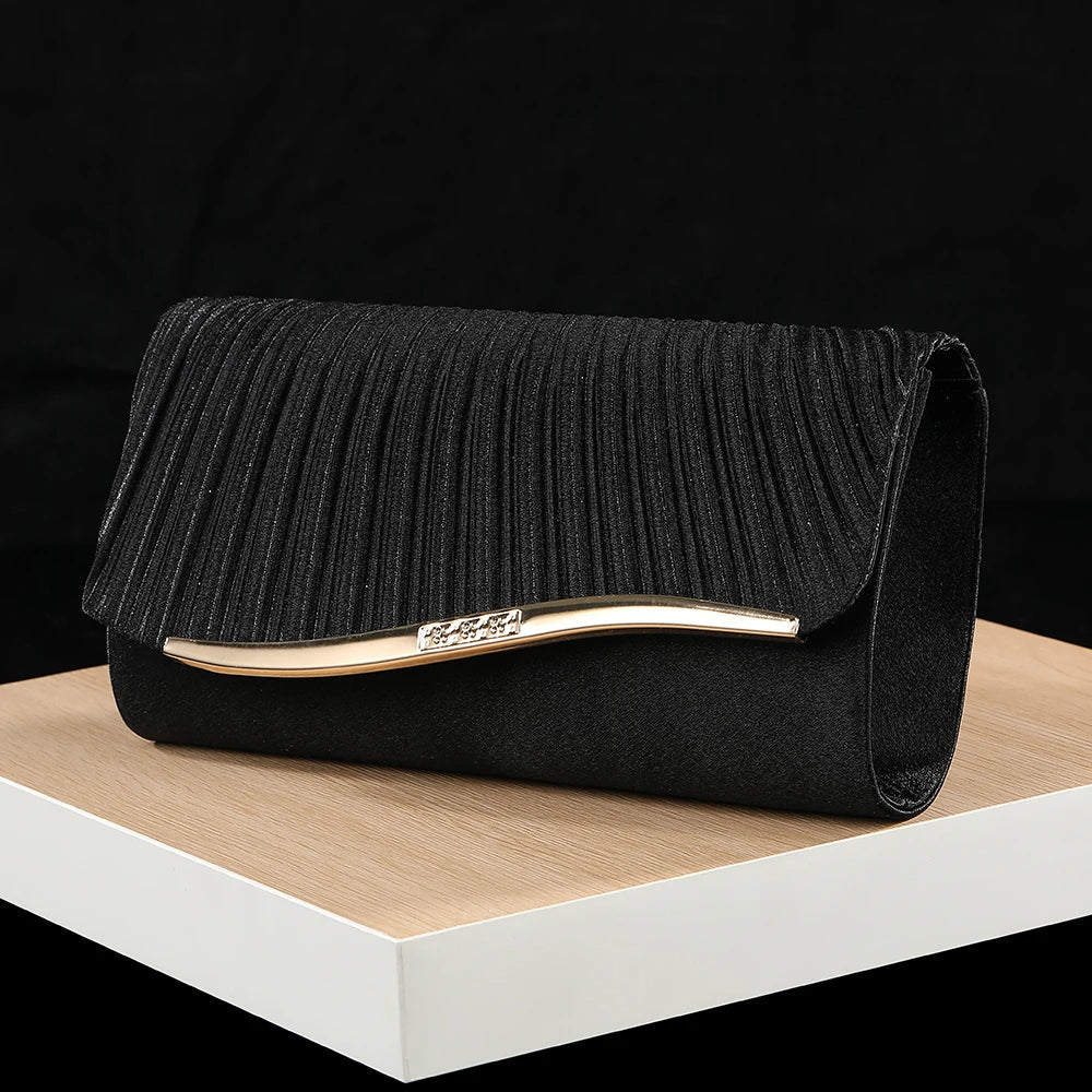 Classic Retro Stylish Small Storage Romantic Allinone Evening Metal Embellished Pleated Dinner Hand Bag Mssza
