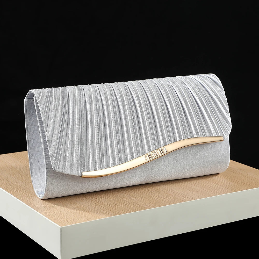 Classic Retro Stylish Small Storage Romantic Allinone Evening Metal Embellished Pleated Dinner Hand Bag Mssza