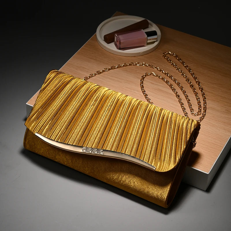 Classic Retro Stylish Small Storage Romantic Allinone Evening Metal Embellished Pleated Dinner Hand Bag Mssza