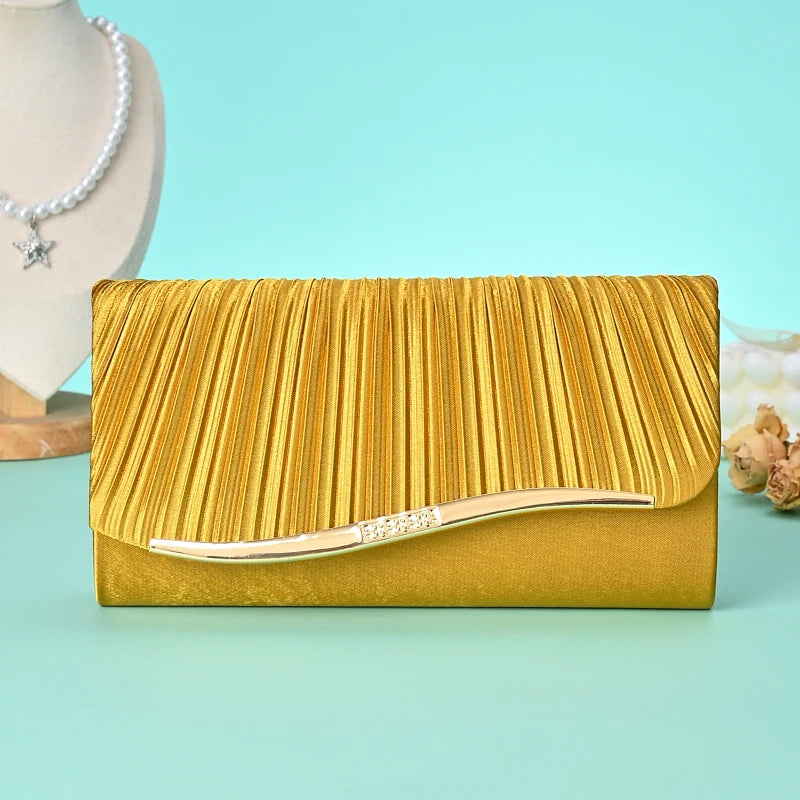 Classic Retro Stylish Small Storage Romantic Allinone Evening Metal Embellished Pleated Dinner Hand Bag Mssza