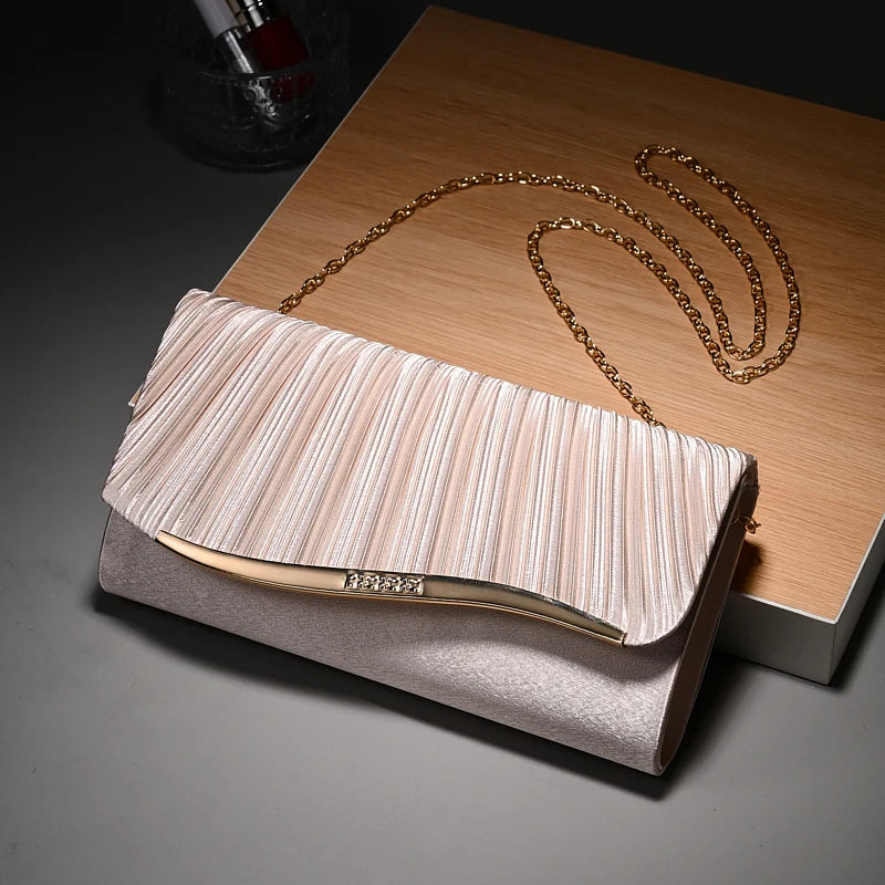 Classic Retro Stylish Small Storage Romantic Allinone Evening Metal Embellished Pleated Dinner Hand Bag Mssza
