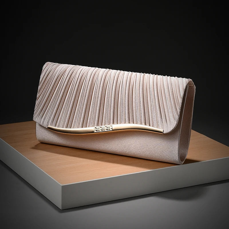 Classic Retro Stylish Small Storage Romantic Allinone Evening Metal Embellished Pleated Dinner Hand Bag Mssza