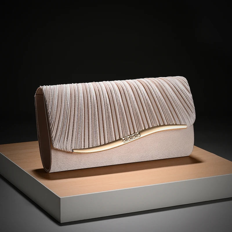 Classic Retro Stylish Small Storage Romantic Allinone Evening Metal Embellished Pleated Dinner Hand Bag Mssza