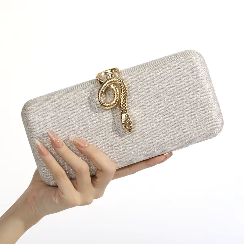 Classic Snake Buckle Sparkling Party Elegant Square Box Clutch Bag Mssza