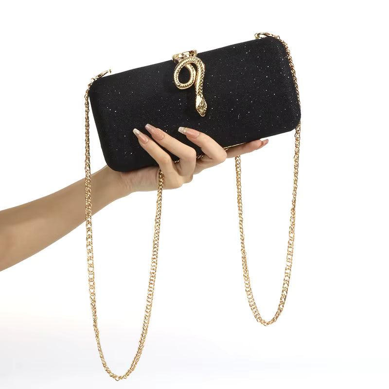 Classic Snake Buckle Sparkling Party Elegant Square Box Clutch Bag Mssza