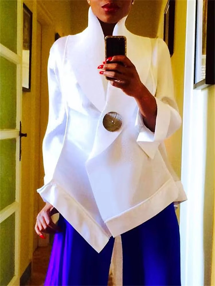 Classic Style Long Sleeves Loose Buttoned Stand Collar Office shirts & blouses Tops Mssza