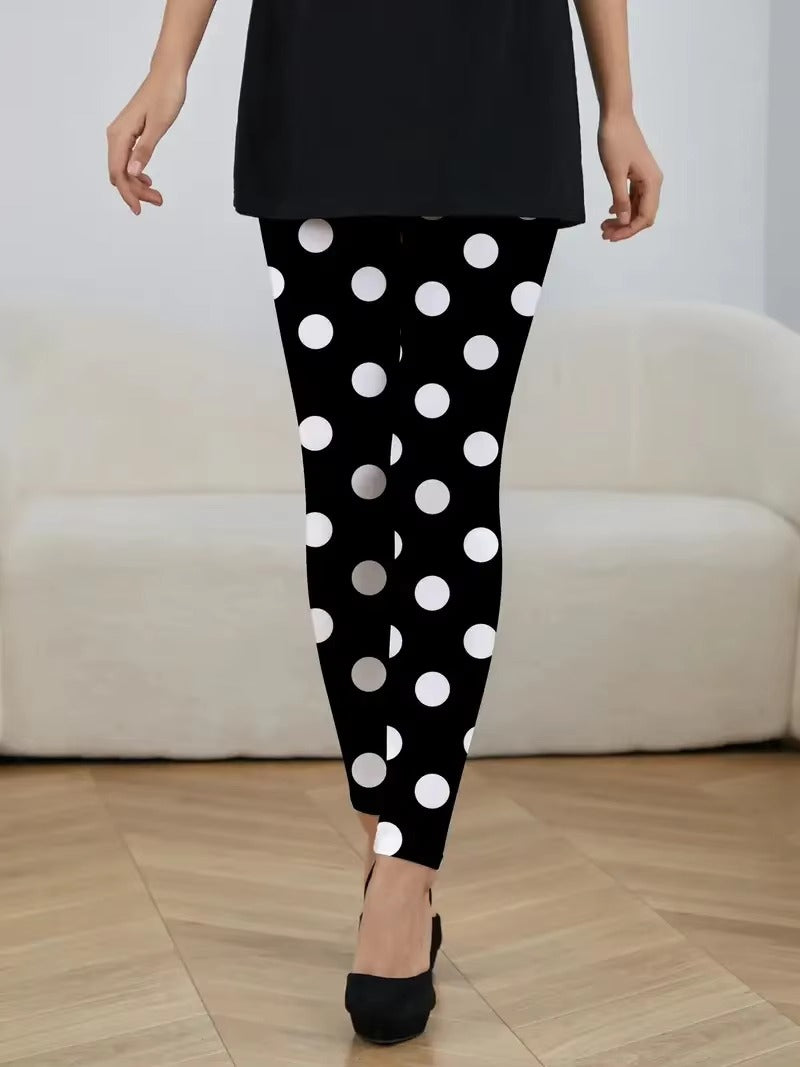 Classic polka dot print elastic waist slim-fit hip lift every day leggings Mssza