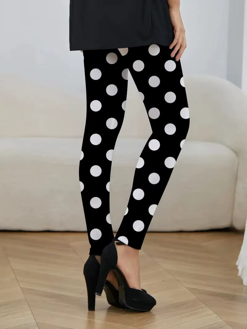 Classic polka dot print elastic waist slim-fit hip lift every day leggings Mssza
