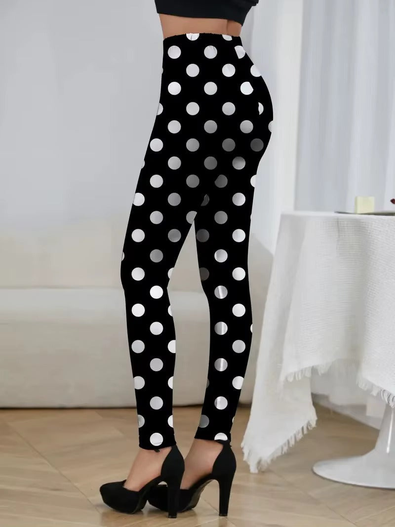Classic polka dot print elastic waist slim-fit hip lift every day leggings Mssza