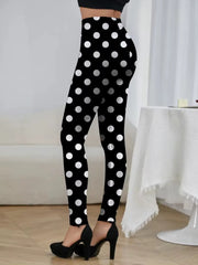 Classic polka dot print elastic waist slim-fit hip lift every day leggings Mssza