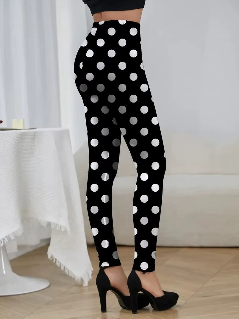 Classic polka dot print elastic waist slim-fit hip lift every day leggings Mssza